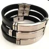 Novo 12pcs de couro preto de alta qualidade com pulseira de aço inoxidável masculino de pulseiras clássicas Man Boy Bangle Great Gift Par277D