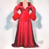 2020 Red Gorgeous Wedding Robes Satin Silk Fur Customized Women Bathrobe V-neck Long Sleeve Floor-length Night Gown For Women Housewear