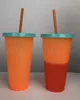 Color Changing Cup 700ML Magic Plastic Drinking Tumblers with Lid Straw Colorful Coffee Mugs 5 Colors LJJO7116A