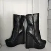 Rontic Handgjorda Kvinnor Vinterplattform Ankle Boots Wedges High Heels Stövlar Rund Toe Black Evening Skor Kvinnor Plus US Storlek 5-20