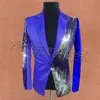 Nowy Mężczyźni Cekiny Garnitury Blazer Kurtka Płaszcz Żółty Czerwony Niebieski Purpurowy Męski Tuxedos Slim Fit Man Prom ślubu Groom Party Stage Kostium