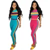 Kobiety Pasiasty dres Patchwork Swetry Swetry Zestaw Dwuczęściowy Zestaw Dwa kawałek Zestaw Crop Tops Spodnie Garnitur Letnie Sporty Outdoor Suits YFA1032