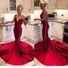 Ucuz Seksi Koyu Kırmızı Denizkızı Gelinlik Modelleri Spagetti sapanlar Backless Mahkemesi Tren Resmi elbise Abiye Giyim Abendkleider vestidos ogstuff