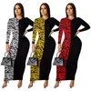 Mulheres Moda Zebra stripe-Vestido manga comprida O pescoço vestidos soltos bolso One Piece saia Oversized Vestido Outono Vestidos Feminino Clothings