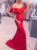 Rood 2020 goedkope promjurses van de schouder gegolfde v-hals zeemeermin lange prom-jurk voor zwangere vrouwen elegante avondjurken