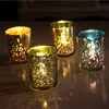 Starry Night värmeljushållare Mercury Glass Votive Ljuskopp Sprickig Jul Guld Röd Silver Bröllopsfest dekoration