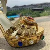 Sandálias de couro de ouro metálico de luxo de luxo grossa plataforma de salto alto sandálias Sandals de verão Sapatos de festa de verão Mulheres