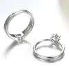 Kübik zirkonya solitaire yüzüğü açık ayarlanabilir elmas nişan düğün gümüş çift kadın erkek halkaları moda mücevherleri seviyor ve kumlu