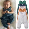 Bebek Giysileri Çocuk Erkek Pamuk Keten Tulum Yaz Katı Kolsuz Nefes Tulumlar Onesies Ins Bodysuits Moda Tulum AYP792