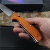 Högkvalitativ taktisk vikkniv D2 Satin Drop Point Blade Orange G10 + Stålplåt Handtag Utomhus EDC Pocket Rescue Knives