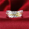 Plated sterling silver Color separation Feather Ring DHSR20 US size open Adjustable; Brand new unisex 925 silver plate Band Rings jewelry