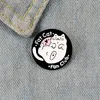 Broches en émail de chat mignon blanc pour femmes, badge rond d'animal gras, épingle à revers d'amour noir, sac à dos de vêtements, bijoux à la mode, cadeau pour fille