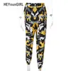 Heyoungirl Yellow Camo Pants High Waist Sweat Pants For Women Plastic Sweatpants Summer Camouflage Cargo Harem Pants Streetwear Y19070101