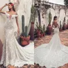 2020 Mermaid Bröllopsklänningar Sheer Off Shoulder Lace Appliqued Bridal Gowns Court Train Plus Storlek Tulle Beach Bröllopsklänning
