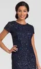 Enkel Kortärmad Mamma Brudklänningar Sequin Lace Sweep Tail Afton Dress Jewel Neckline kändisar