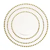32cmラウンドビーズメッキ皿プレートガラス透明西洋料理パディングプレート結婚式テーブル装飾キッチンツールGGA3205