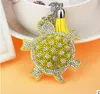 10pcs/Lot Unisex Style Leather Turtle Keychain Woman Man Cartoon Tortoise Key Chain Rhinestone Turtel Tassel Key Ring Free Shipping