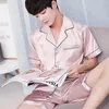 Mens Silk Satin-Pyjama-Set Sommer Nachtwäsche Hemd mit kurzen Ärmeln elastischer Taillen-Shorts Pyjama Anzug Hot Lounge Plus Size 3XL 4XL 5XL