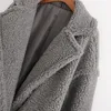 プラスサイズの秋冬のファックスの毛皮のテディベアの灰色のロングコートの女性のスタイリッシュな厚い暖かいコートカシミヤの女性偽4rureジャケット
