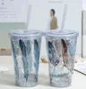 Les dernières plumes d'ange et de diable de 18.6OZ Drinkware, tasse d'eau congelée de jus de boisson de glace de paille en plastique à double couche d'été,