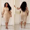 African Champagne Mother of the Bride Dresses Jewel Neck Applique Illusion 3 4 Sleeve Long Sleeve Evening Gowns Mother's Dresses