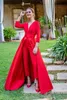 Krikor Jabotian Red Jumpsuits Formal Evening Dresses 2019 V Neck Prom Party jumpsuit with train Wear Pants for Women Custom Made