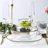 골드 트림 라운드 선명한 수제 일본식 텍스처 유리 제품을위한 금 트림 둥근 유리 그릇 디저트 샐러드 과일 요리
