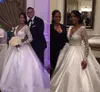 Abiti da sposa eleganti con scollo a V profondo maniche lunghe in raso con scollatura profonda su misura cappella abito da ballo da sposa Vestido de novia2772