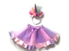 Neues Kind Baby Mädchen Regenbogen Tutu Rock Einhorn Stirnband 2 Stücke Foto Prop Kostüm Outfits Party zeigt Rock 1-8T B11