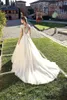 Champagne A Line Wedding Dresses Jewel Neck Illusion Cap Sleeves Illusion Lace Appliques with Button Back Long Plus Size Formal Bridal Gowns