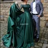 Vintage eleganckie ciemnozielone sukienki długie rękawy koronkowe aplikacje plus size formalne sukienki imprezowe