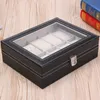 10 Cell Grids Fashion Pu Leather Watch Boxes Storage Organizer Box Jewelry Ring Display Watch Case Black Display Clock BO1551912