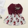 Bebek Kız Giysileri Elbiseler Çocuk Denim Çiçek Prenses Elbiseler Karikatür Baskılı Pamuk Keten Elbise Fırfır Uzun Kollu Yuvarlak Yaka Elbise C6830