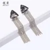 Moda-diamantes brincos pendurados para correntes de ligação de prata mulheres de luxo borla Triângulo de cristal Brincos Chandelier engajamento jóias de casamento