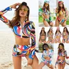 Spot sexy cerniera europea vacanza al mare stampa casual mutandine gilet a maniche lunghe set supporto in tre pezzi lotto misto