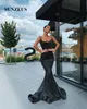Mermaid Spaghetti Straps Long Evening Gowns 2020 Black Satin Formal Dresses Simple Elegant Party Robe Women Dress