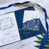 Muhteşem Donanma Lazer Kesim Dantel Tri-Fold Düğün Çan Band ile Inviting, Çiçekler Zarif Parti Davet Ediyor, Özelleştirilmiş Yanıt Kartı