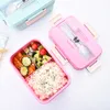 屋外のキャンプピクニックフルーツ収納食器のお弁当箱3グリッド小麦ストラランチボックス学生健康ポータブル食品収納ボックス