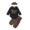 Ensembles de vêtements pour enfants LETTRES LONGES LONGES LETTRE IMPRIMÉ RAMPER TOP + PANTARD LEOPARD + BIGH BANDS 3PCS / SET OUFITS Fashion Boutique Clothes M784