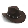 Rollup Large Brim Wool Felt Hats Women Men Western Cowboy Hat With Punk Leather Belt Jazz Cap3088830