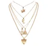 Guld Multilayer Necklace Maple Leaf Farao Pyramid Heart Necklace Wrap Halsband Pendant Stackningar Kvinnor Modesmycken