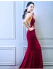 2020 vinho tinto elegante sereia Vestidos de noite beading gola alta cristal de volta Sexy High Side Dividir Longo Prom Vestidos Vestido Formal em estoque