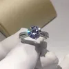 Skickat silvercertifikat! 100% Original 925 Solida Silver Ringar För Kvinnor Inlägg 8mm 2ct Cubic Zircon Smycken Vigselringar KPR006