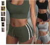 Casual Yoga Survêtements Ensembles Multi Couleur Double Side Stripe Ceinture Shorts Soutien-Gorge Débardeur Costume Fitness Gym Ensemble Vêtements Femme Vêtements 18ay E19