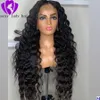 30 polegadas preto onda profunda brasileira completa rendas frente Wigs 13x4 sintética rendas Perucas Glueless descorados Nós Pré arrancado da Mulher Negra