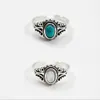 Koreansk version av S925 Sterling Silver Turkos Shell Stone Art Old Ring