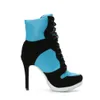 Venta caliente-Nuevas botas de tacón alto para mujer Botines de plataforma de diseño de estilo deportivo Patchwork X-criss Straps Vestido de moda Zapatos de botín cálidos N061