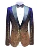 Costume pour hommes, bleu Royal, argent, veste à la mode, Blazer, fête de bal, dîner, smoking, veste de Performance pour scène de mariage, Costume brillant