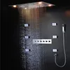 Bathroom Luxury Large Rain Shower Set Led ShowerHead Waterfall Rainfall Shower Kit Thermostatic Faucets With Massage Body Jets