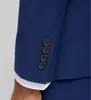 Niebieski Groom Tuxedos Peak Lapel Groomsman Wedding 3 Piece Suit Moda Mężczyźni Business Party Jacket Blazer (Kurtka + spodnie + kamizelka)